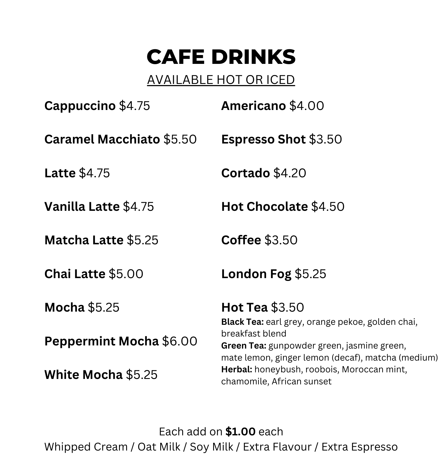 CAFE DRINKS