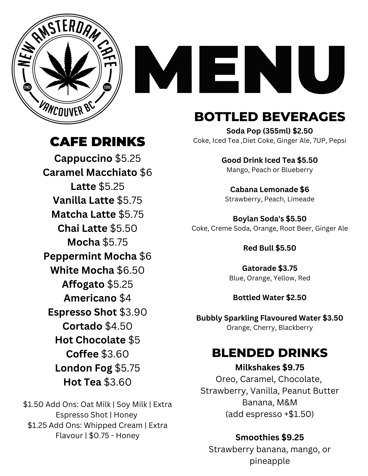 Menus 2024 Current New Amsterdam Cafe